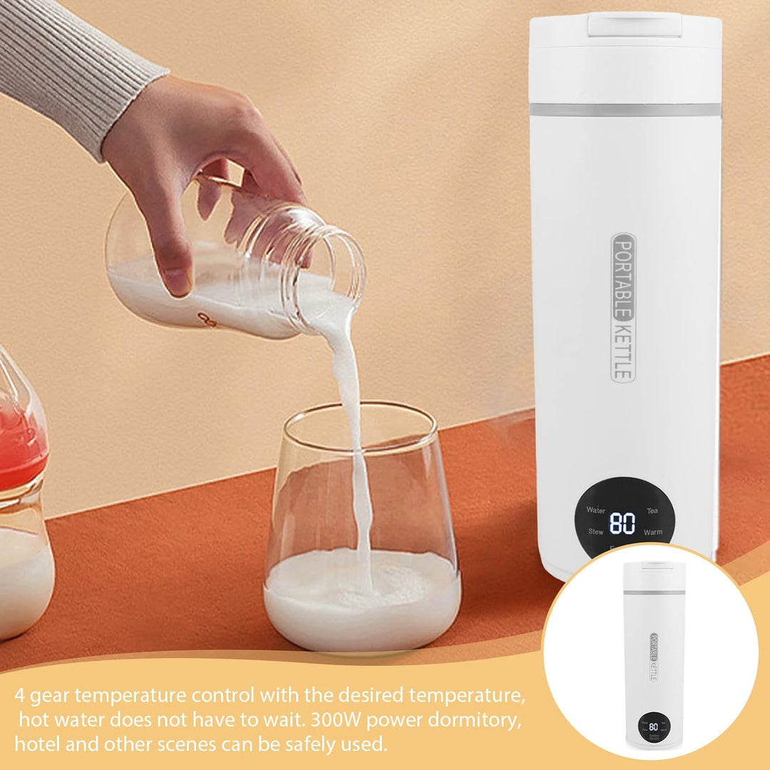 Reisewasserkocher Heizbecher 500ml, Wasserkocher mit LCD-Anzeige, 300W Tragbare Heizung Reise Wasser