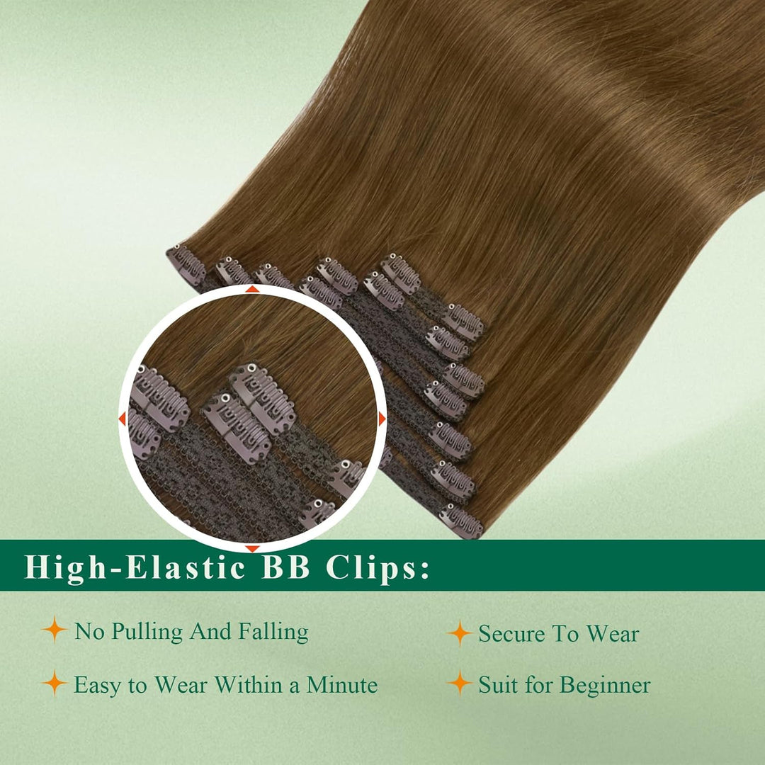 Easyouth Remy Clip in Extensions Echthaar Clip Haarverlangerung Braun Clip in Haar Extensions Echtha