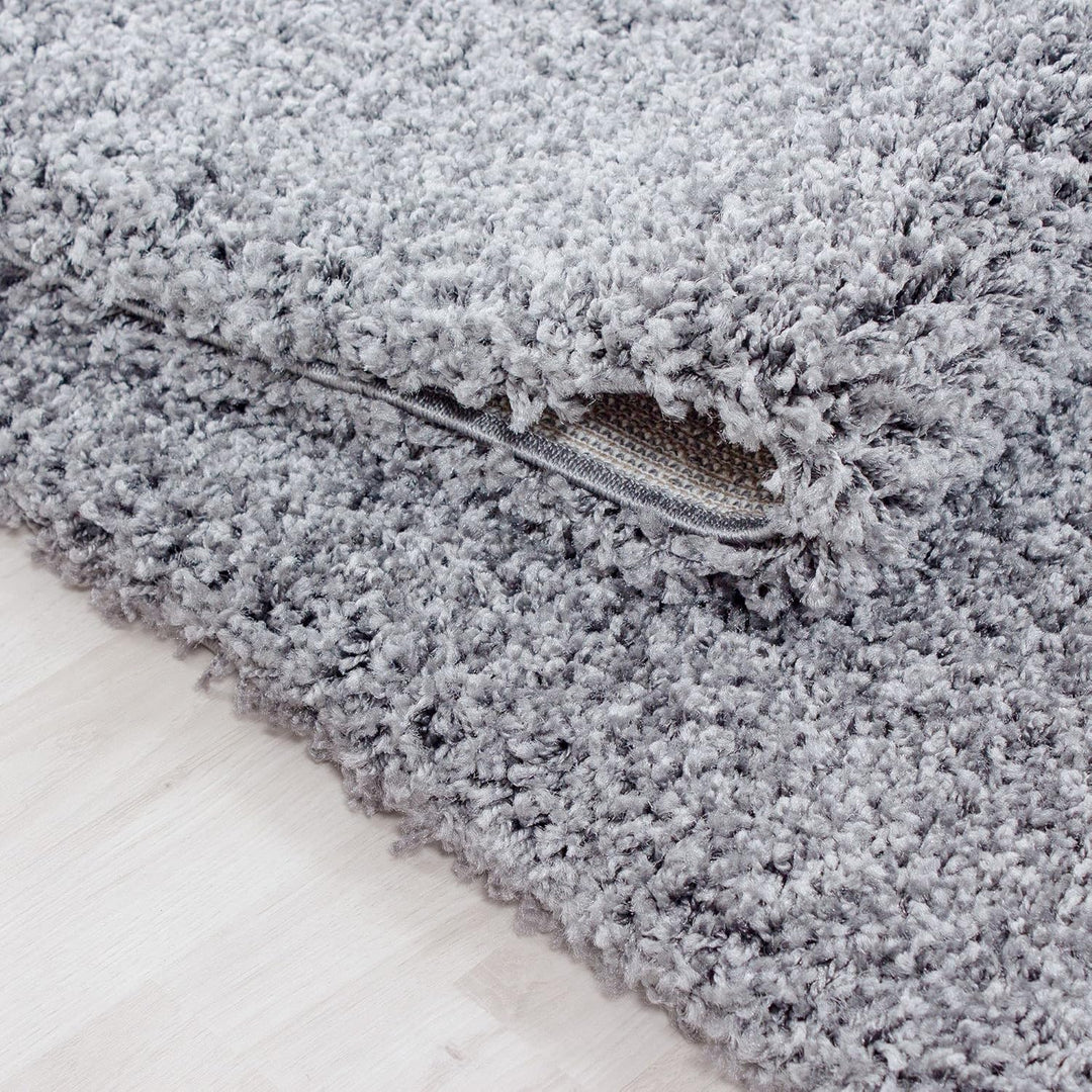 Carpetsale24 Teppich Wohnzimmer 200 cm Rund Hellgrau Shaggy Hochflor Einfarbig Modern Design - Runde