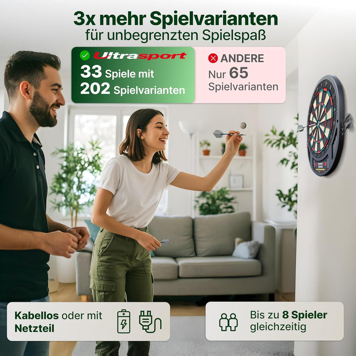 Ultrasport Elektrische Dartscheibe mit oder ohne Türen, Stahldarts mit Kunststoffflügeln für klassis