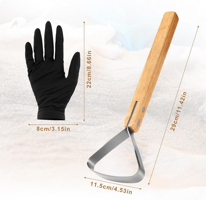 Gosknor 2er Pack Pelzschaber Fleshing Werkzeugset mit Handschuhen, 29 cm Edelstahl Fleshing Messer H
