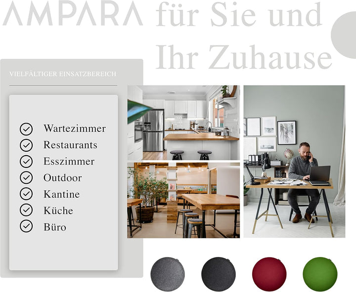 4er Set - Edle Stuhlkissen rund 40cm - rutschfest &amp; gemütlich, Stuhlauflage rund aus Filz, Grün, Grü
