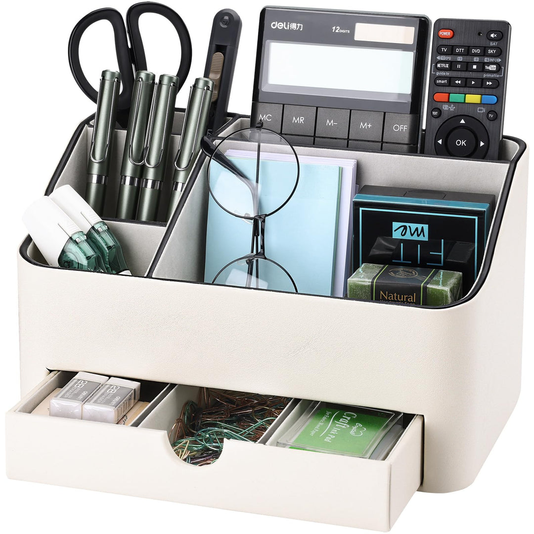 KINGFOM Büro Schreibtisch Organizer Mit 5 Fächern & Schubladen, Multifunktionales Stifte Organizer S