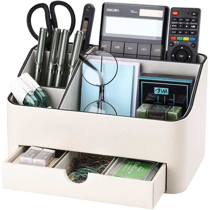 KINGFOM Büro Schreibtisch Organizer Mit 5 Fächern & Schubladen, Multifunktionales Stifte Organizer S