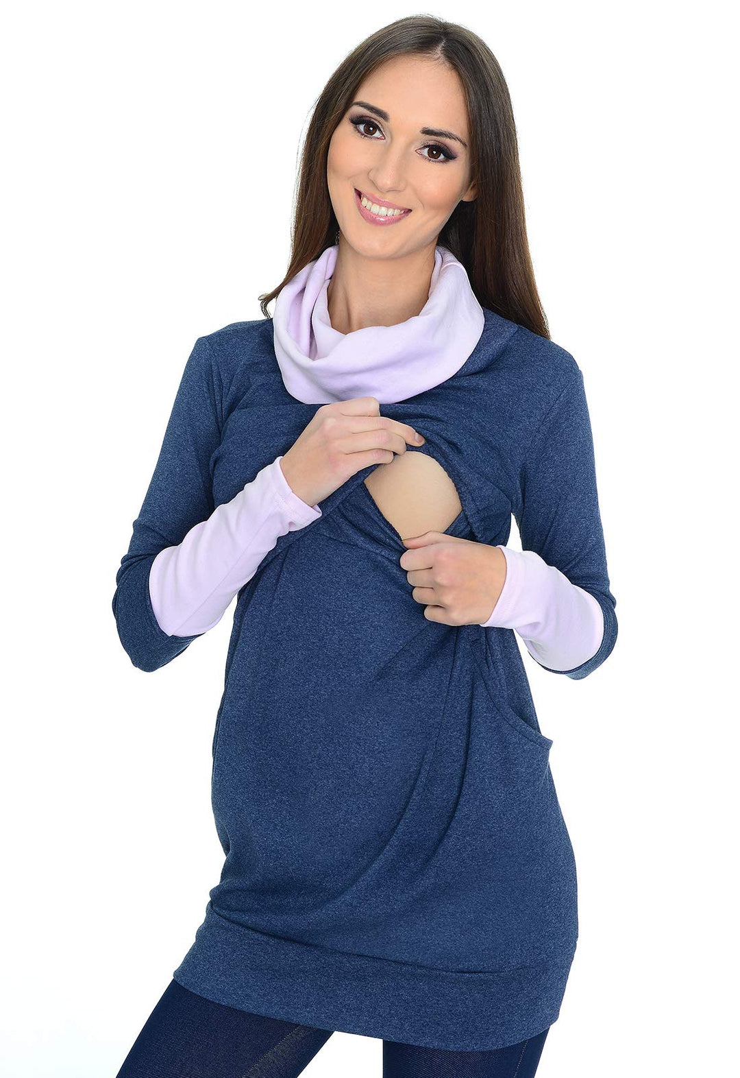 Mija - 2 in1 Stillpullover & Umstandspullover Stilltop Still-Pulli Maddy 7115A S Blau / Rosa, S Blau