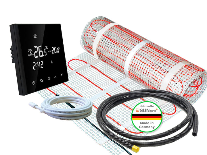 Elektrische Fussbodenheizung SunPro für Fliesen 160 W/m² - Komplett-Set mit Thermostat RT-50 touch/s