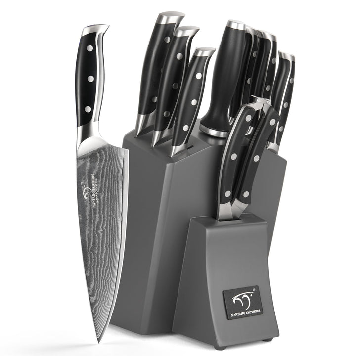 NANFANG BROTHERS Professionelles Damaskus Messerblock Set 9er Kochmesser-Set Aus Edelstahl Mit Holzb