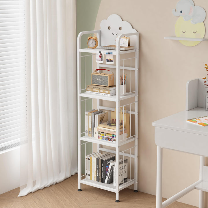 Cute Metal Kinderregal, 4 Etagen Bücherregal Aufbewahrungsregal für Kinder, Standregal mit Magnetisc
