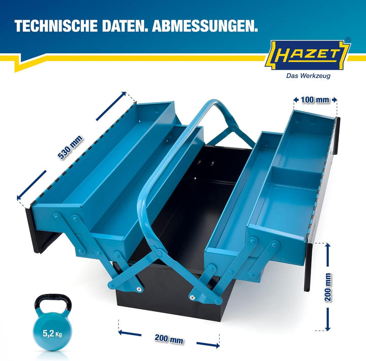 HAZET Metall Werkzeugkasten 190L | leer | mit geräumigen Bodenfach und 4 ausklappbaren Seitenfächern