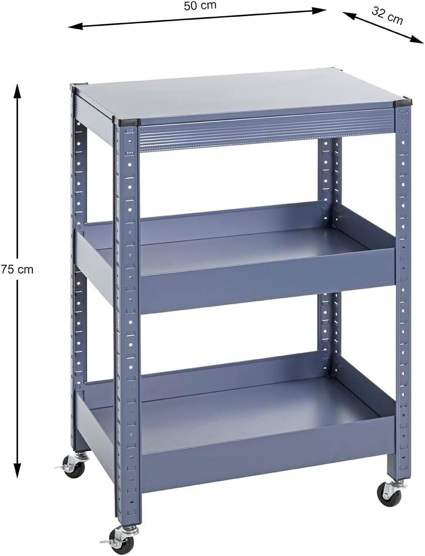 HAKU Möbel Servierwagen, blau, Metall - Masse: B 50 x H 75 x T 32 cm, Style: Modern, Blau