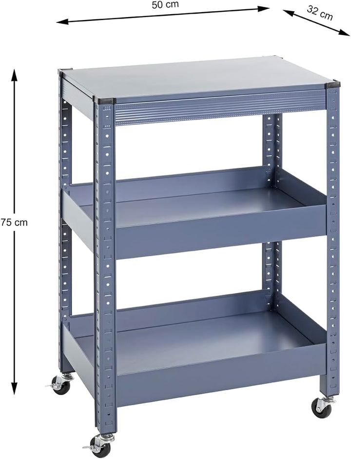HAKU Möbel Servierwagen, blau, Metall - Masse: B 50 x H 75 x T 32 cm, Style: Modern, Blau