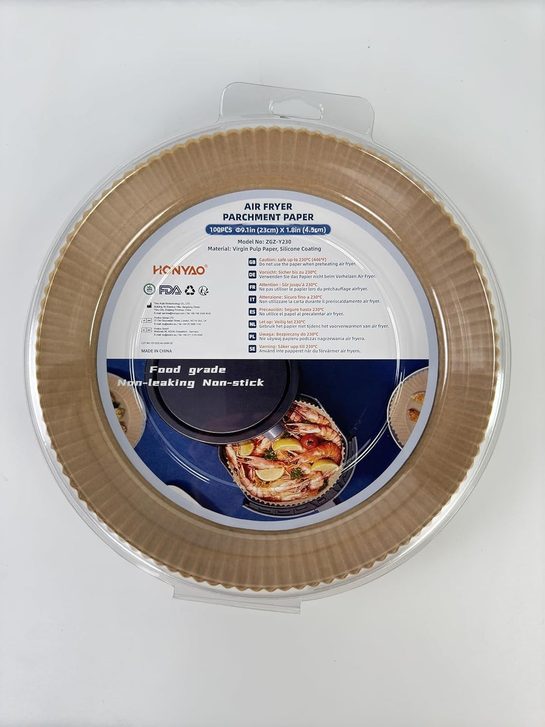 HONYAO Backpapier für Heissluftfritteuse XXL 6,2-8 L, Rund 23 cm 100 Stück Pergamentpapier Airfryer
