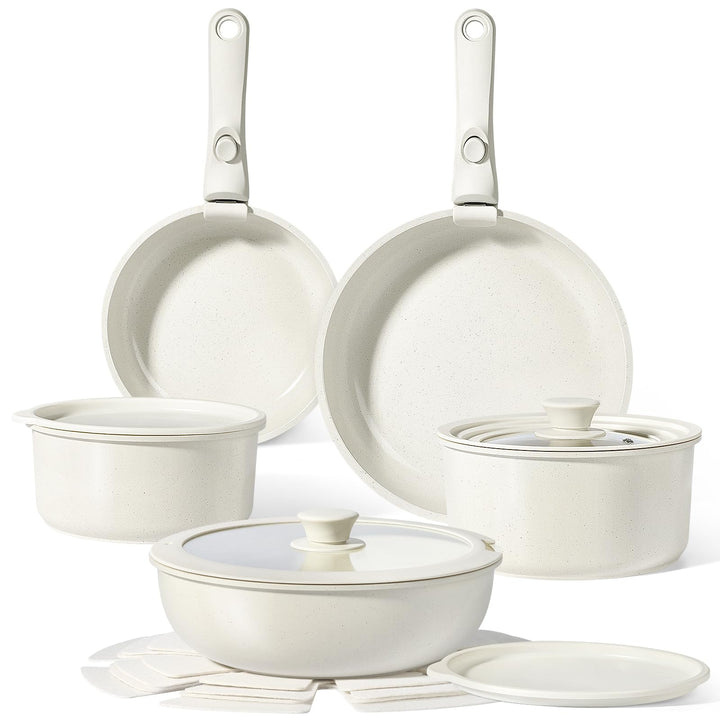 GiPP Pfannenset Topfset mit Abnehmbarer Griff, 15-Teilig Topfsets Induktion mit Keramik Antihaft Bes