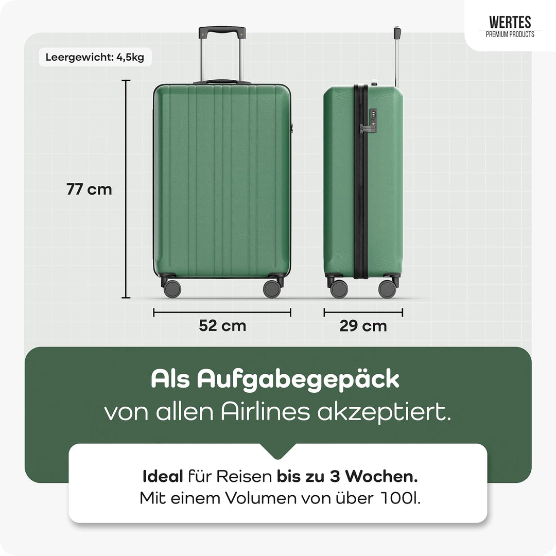 Koffer Gross 77cm - 100L - TSA Schloss Hartschalen Koffer mit Doppelrollen, Reisekoffer, Trolleys, R