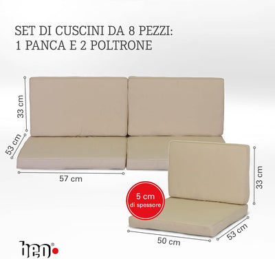 Beo Lounge Kissen Monaco | passend für Allibert Lounge-Möbel | Hell-Beige | 8 Kissen | wasserabweise