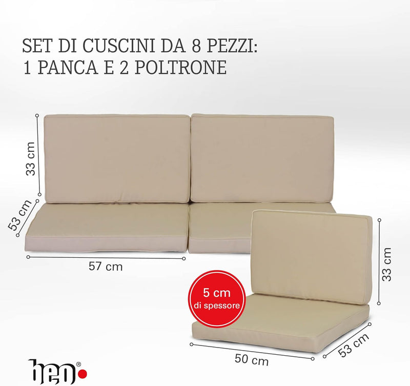 Beo Lounge Kissen Monaco | passend für Allibert Lounge-Möbel | Hell-Beige | 8 Kissen | wasserabweise
