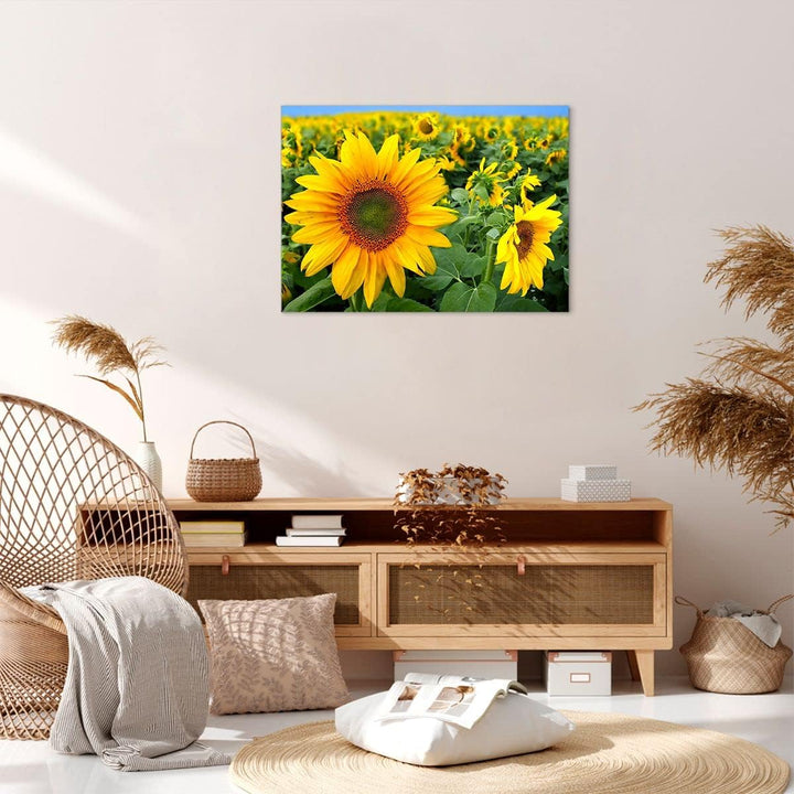 Bilder auf Leinwand Wolken Sonnenblumen Plantagen Leinwandbild 70x50cm Wandbilder Dekoration Wohnzim
