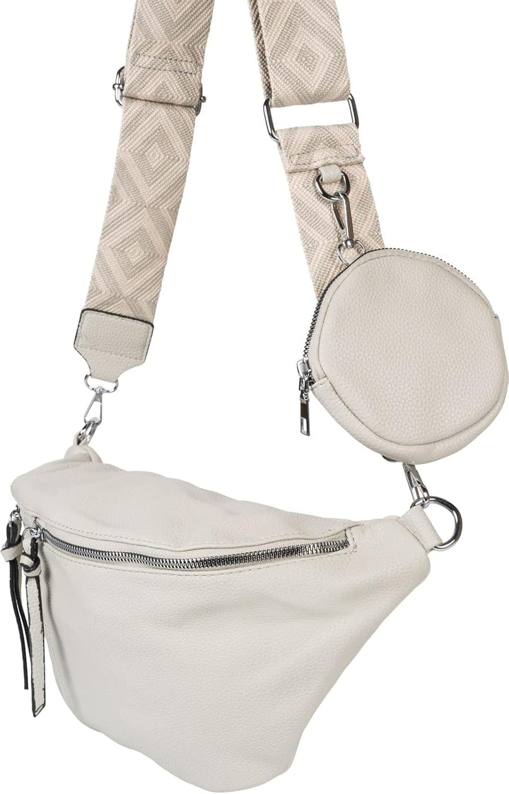styleBREAKER Damen Halbmond Crossbody Schultertaschen Set 3-Teilig, Schultergurt mit Muster, Schlüss