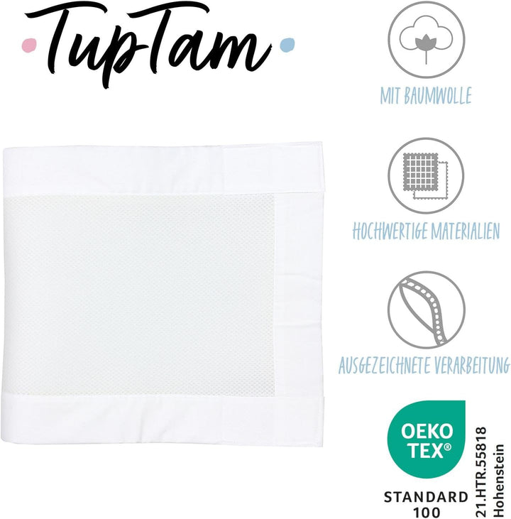 TupTam Gitterstäbe Schutz Netz Babybett Nestchen 3D Mesh 2er Pack, Farbe: Weiss, Grösse: ca. 128 x 3