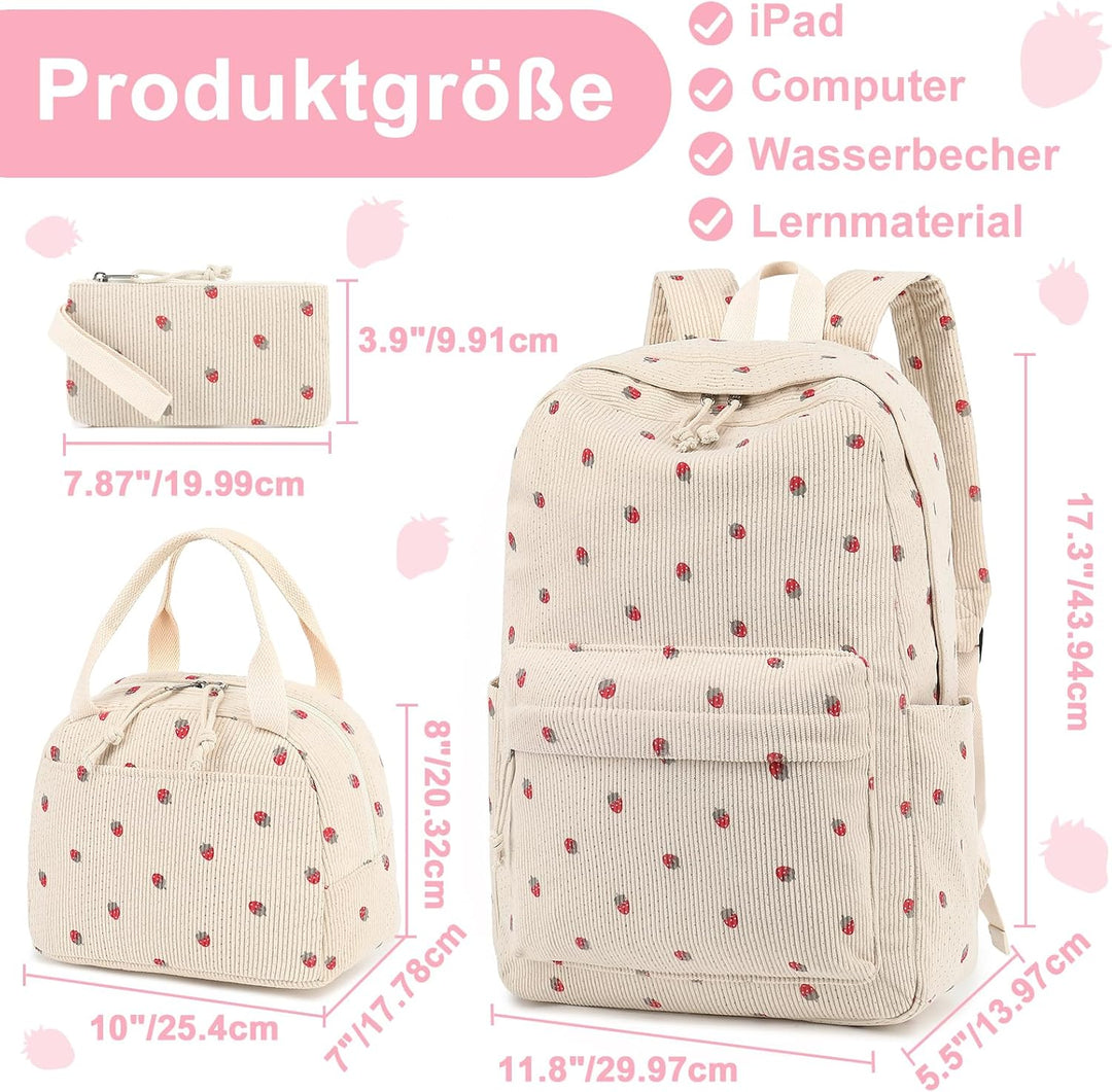 Schulrucksack Mädchen Teenager Damen Schultasche Rucksack Set Schulranzen für Mädchen Schule 3-teili