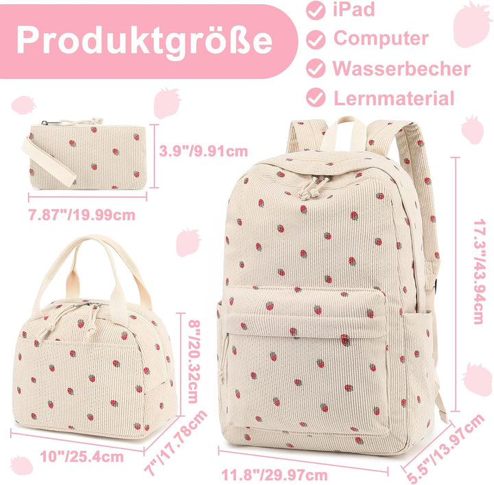 Schulrucksack Mädchen Teenager Damen Schultasche Rucksack Set Schulranzen für Mädchen Schule 3-teili
