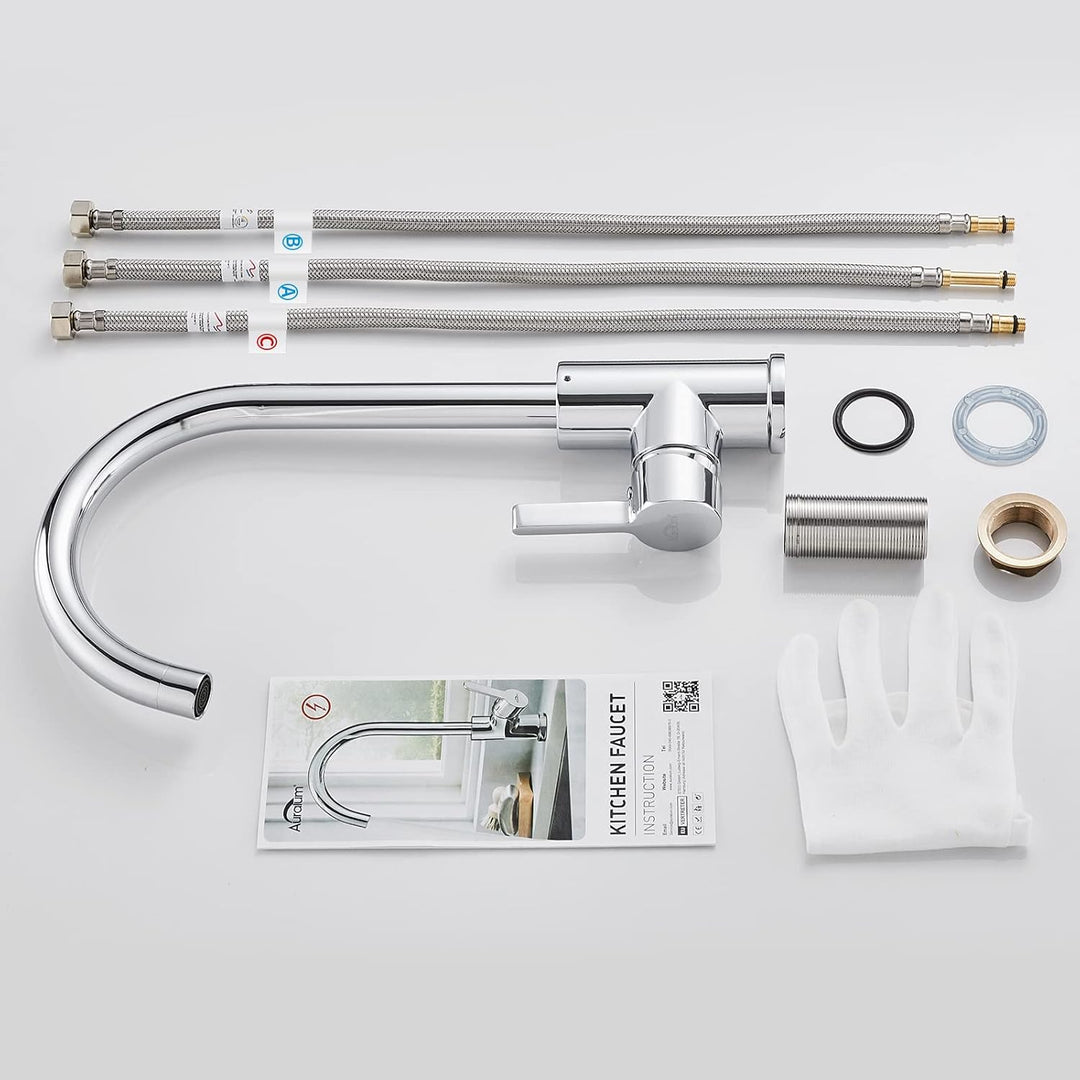 Auralum Niederdruck Armatur Küche für Wasserboiler, Wasserhahn Küche mit 3 Schläuchen für Kaltwasser