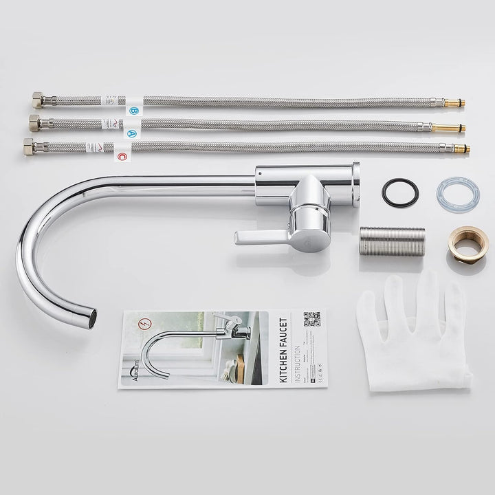 Auralum Niederdruck Armatur Küche für Wasserboiler, Wasserhahn Küche mit 3 Schläuchen für Kaltwasser