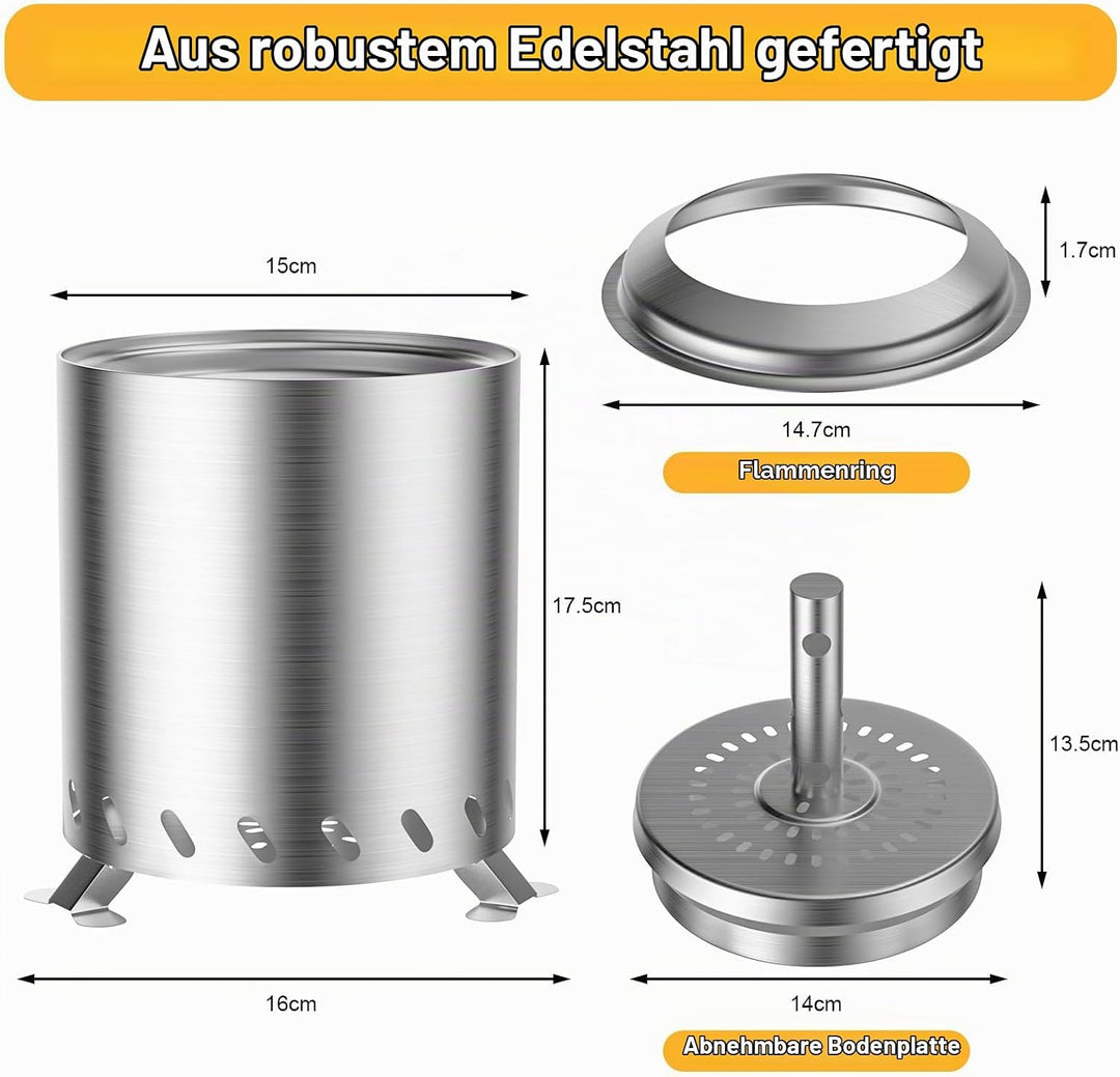Feuerschale Outdoor, Fillis Rauchfreie Feuerstelle 16x16x20,5cm Edelstahl Feuertonne Feuerkorb Mini
