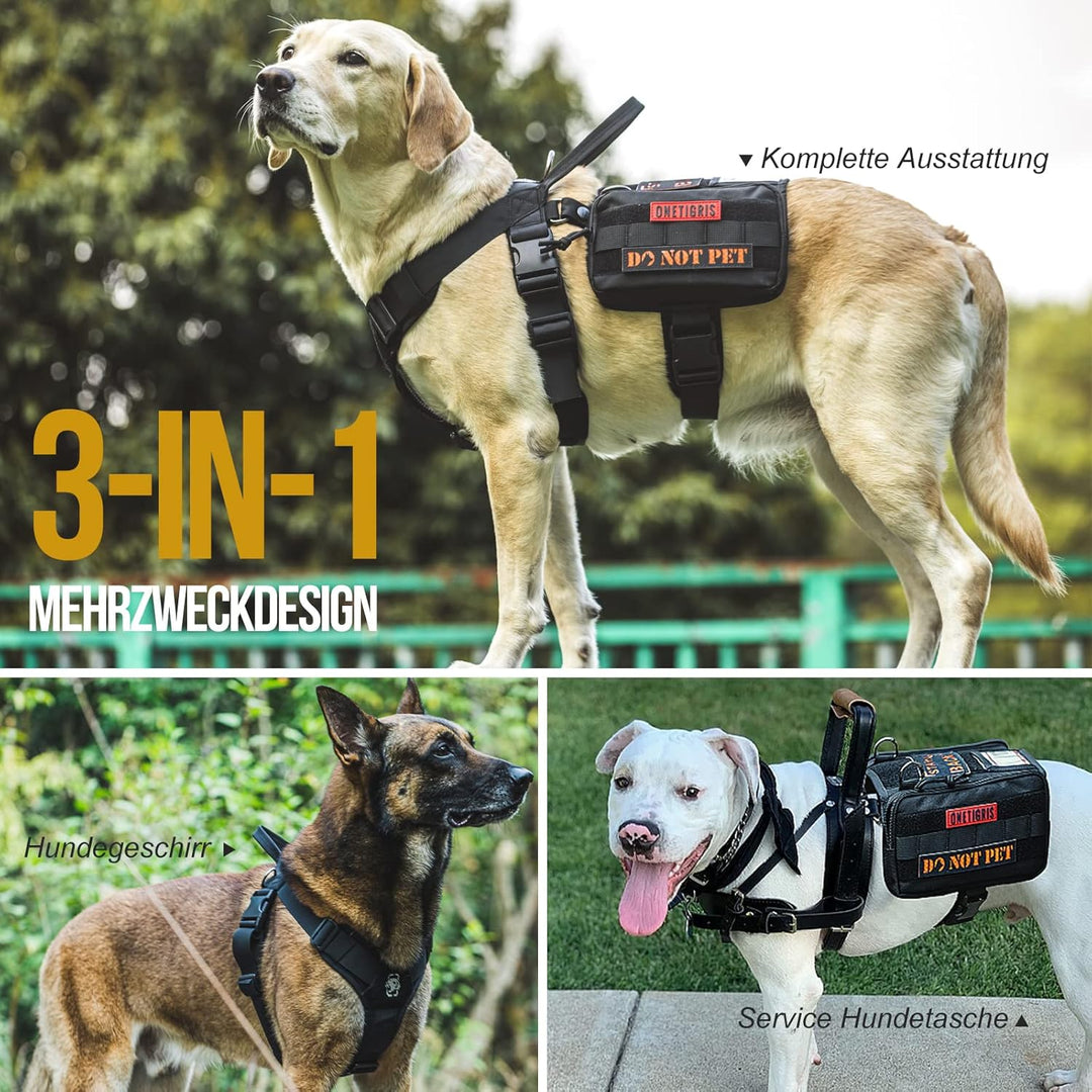 OneTigris Service Hundegeschirr, Guardian Geschirr mit 3 Edelstahl D-Ringen und Grosser Kapazität Ta