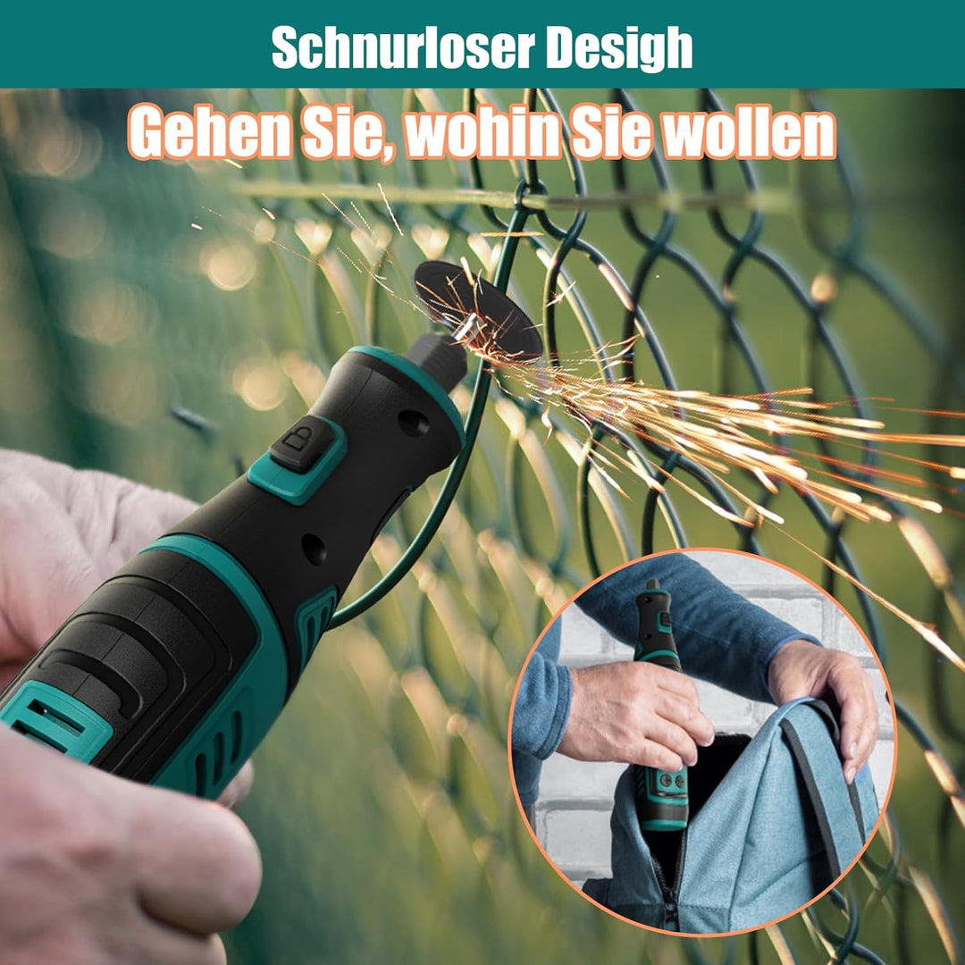 Multifunktionswerkzeug Akku - NEU MASTER 8V 2.0Ah Akku Rotationswerkzeug mit 117 Stück Zubehör, LED