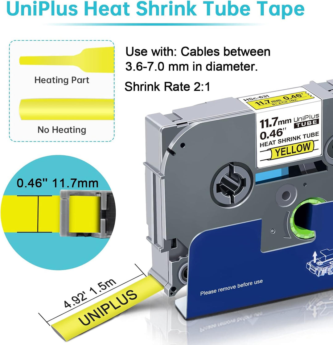 UniPlus Kompatibel Tze Schleifenband als Ersatz für Brother Schrumpfschlauch Hse-631 Hs-631 HSc-631