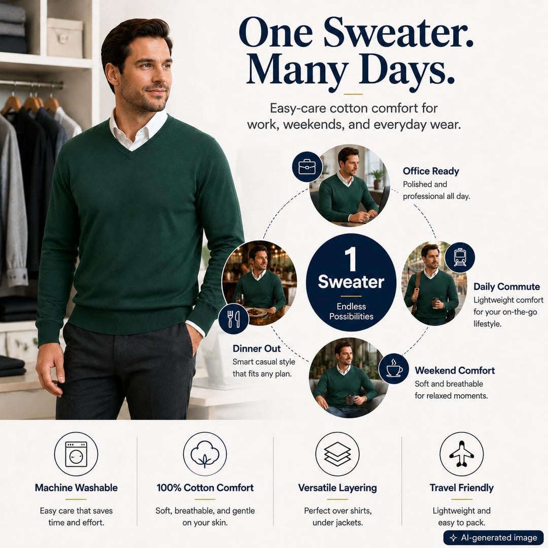 Krumba Herren Baumwolle ?bergro? V-Ausschnitt Klassik Pullover XXL Grün, XXL Grün