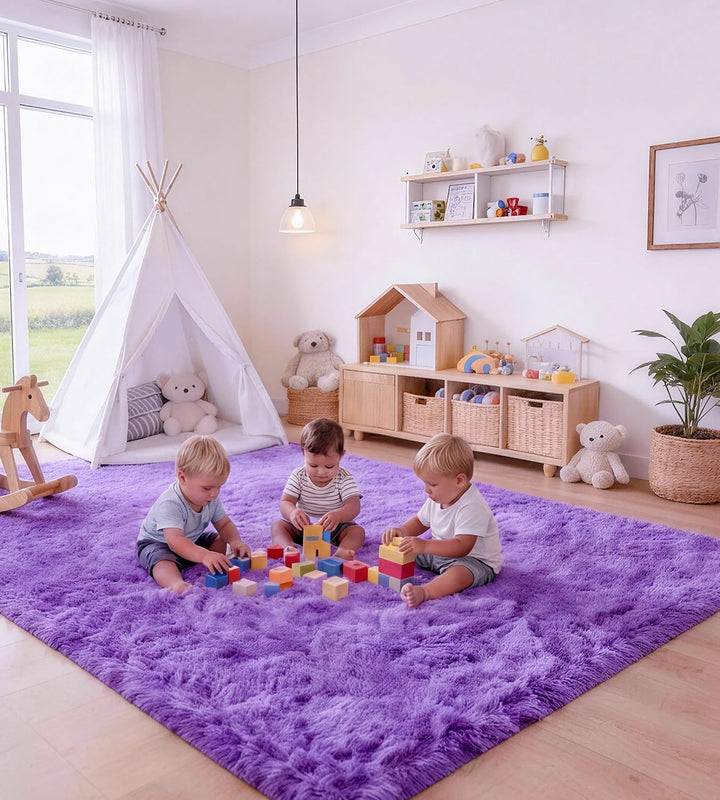 VOFUSHON Teppich Schlafzimmer 120 x 160 cm Violett Waschbare rutschfeste Teppiche Weich Flauschig Ru