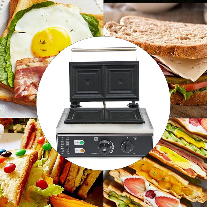 Gewerbliche Sandwich-Maschine 1500W, Doppelte Grillplatten 15x15cm – 5 Min Timer, 50-300°C für Cafés