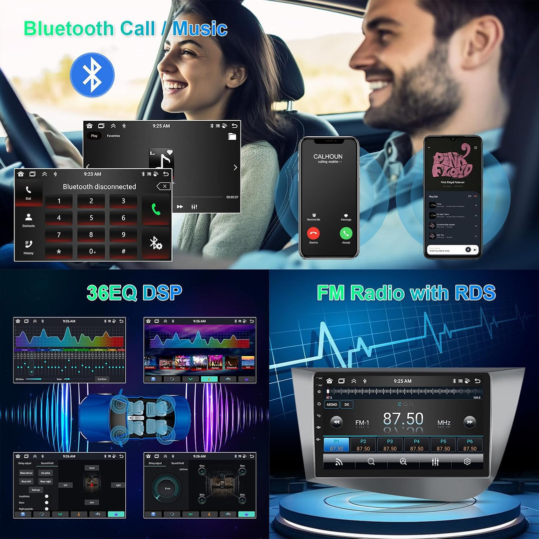 Hodozzy 8 Core 4G+64G Autoradio für Seat Leon 2005-2012, Android 9 Zoll IPS Touchscreen GPS Navi mit