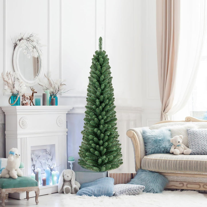 COSTWAY 150cm Bleistift Weihnachtsbaum, künstlicher Tannenbaum mit 295 Zweigespitzen & Metallständer