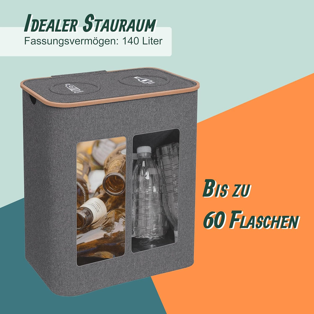 Relaxdays Pfandflaschen Sammelbehälter, 140 L, bis 60 Flaschen, 2 Innenbeutel, Flaschensammler für G