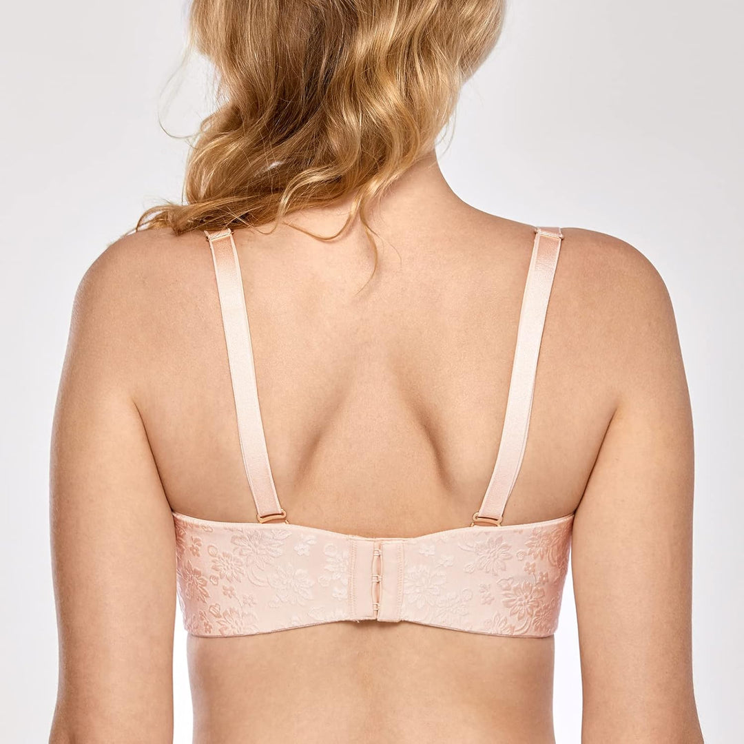 DELIMIRA Damen Trägerloser BH Jacquard mit Bügel ohne Einlagen Grosse Grössen 70B Aprikosenrosa, 70B