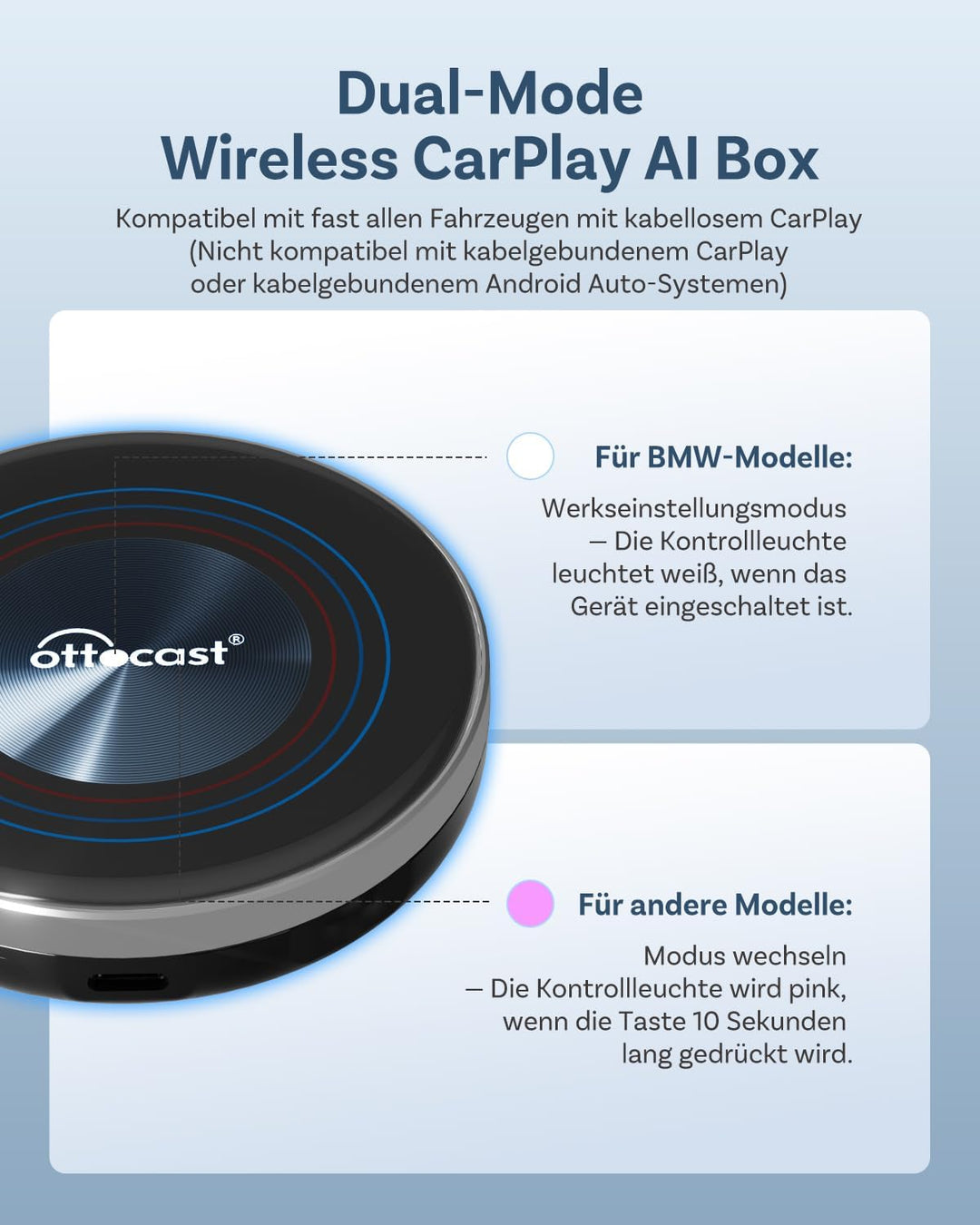 2026 Ottocast I3 AI Box für BMW, Wireless CarPlay Adapter mit Netflix/YouTube Unterstützung, Android
