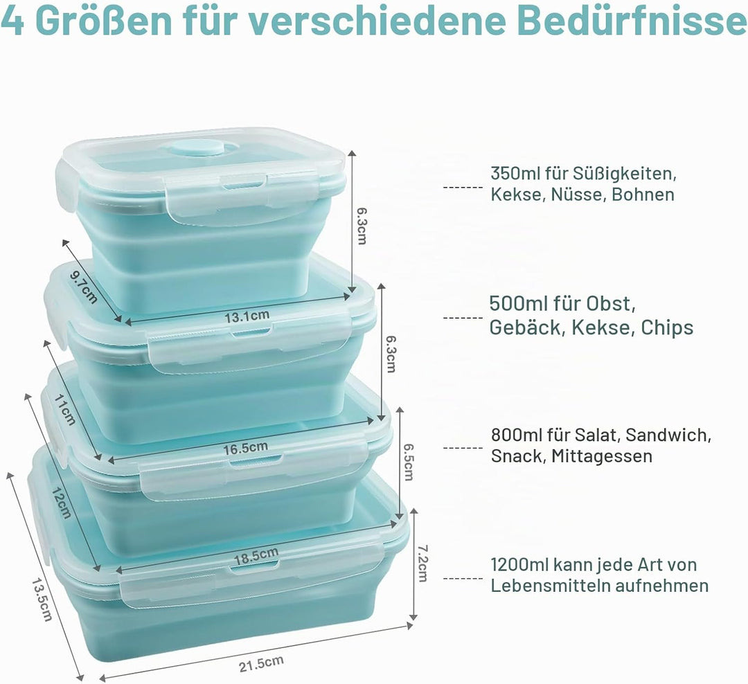 Zusammenklappbarer Aufbewahrungsbehälter aus Silikon mit Deckel, tragbarer Bento-Box zum Platzsparen