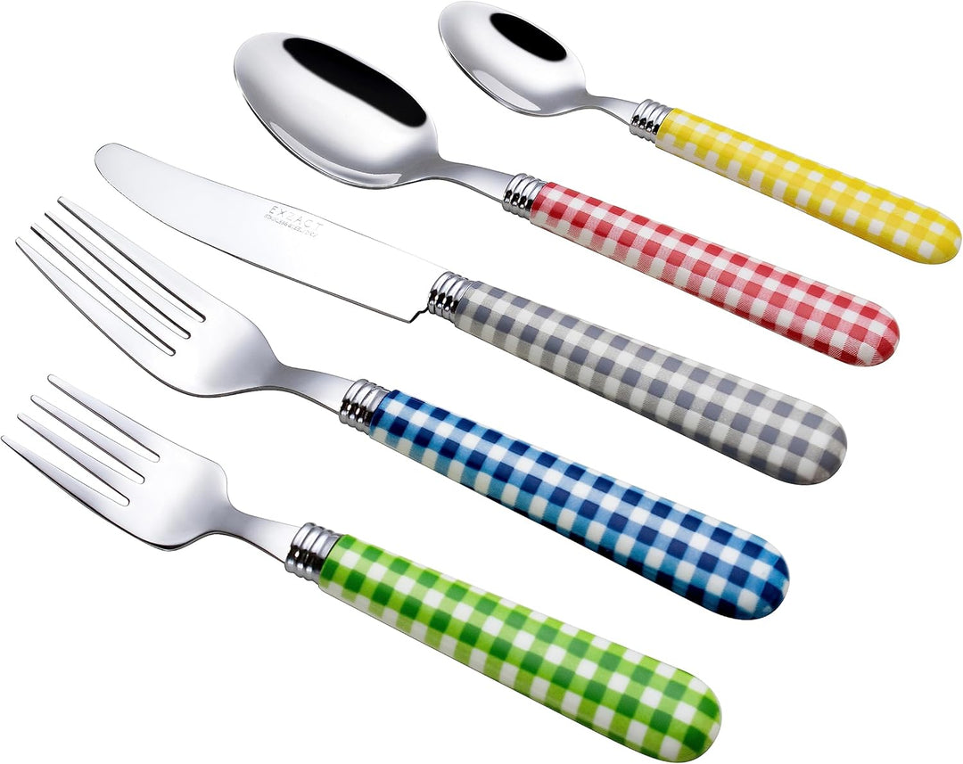 Exzact Besteck-Set, 20-teilig, Edelstahl, karierte Griffe, spülmaschinenfest, für 4 Personen 20pcs G