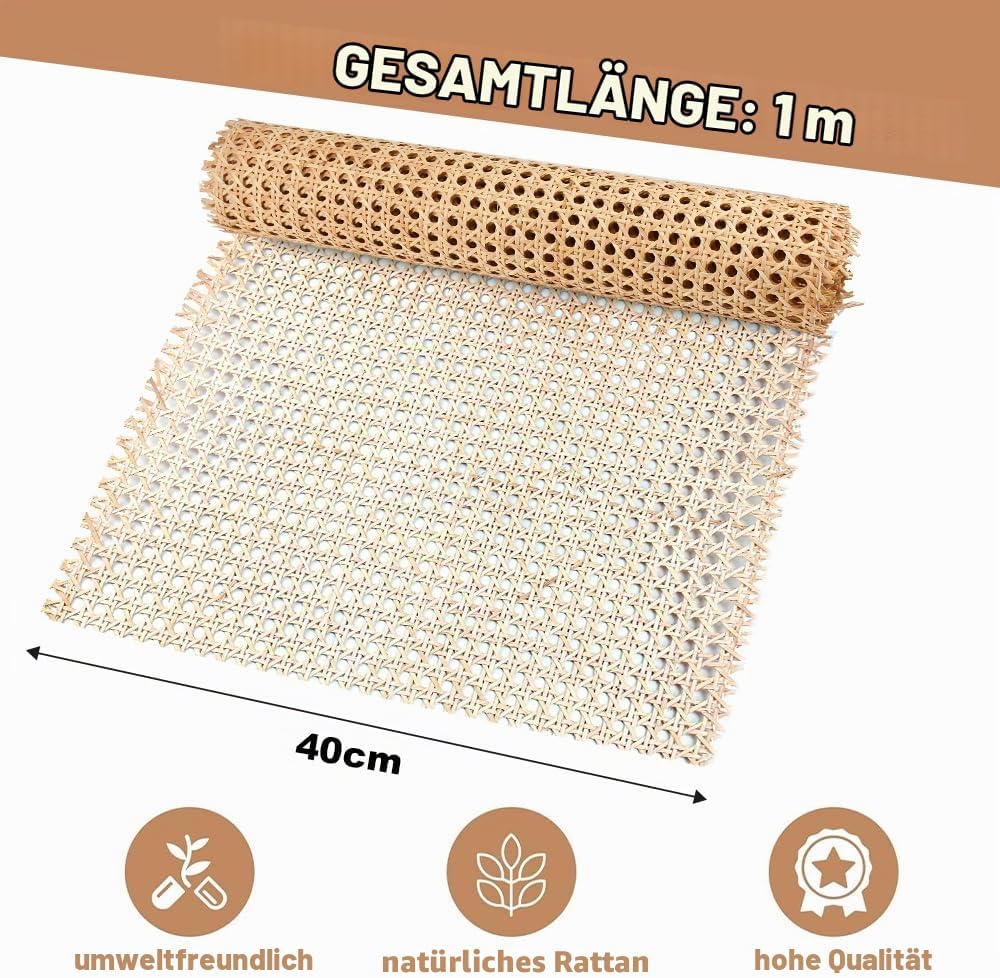 Rattan-Gurtband 40 x 100cm Cane Webbing Rattan Roll Natürliche Rattan Geweberolle Gewebtes Offenes R