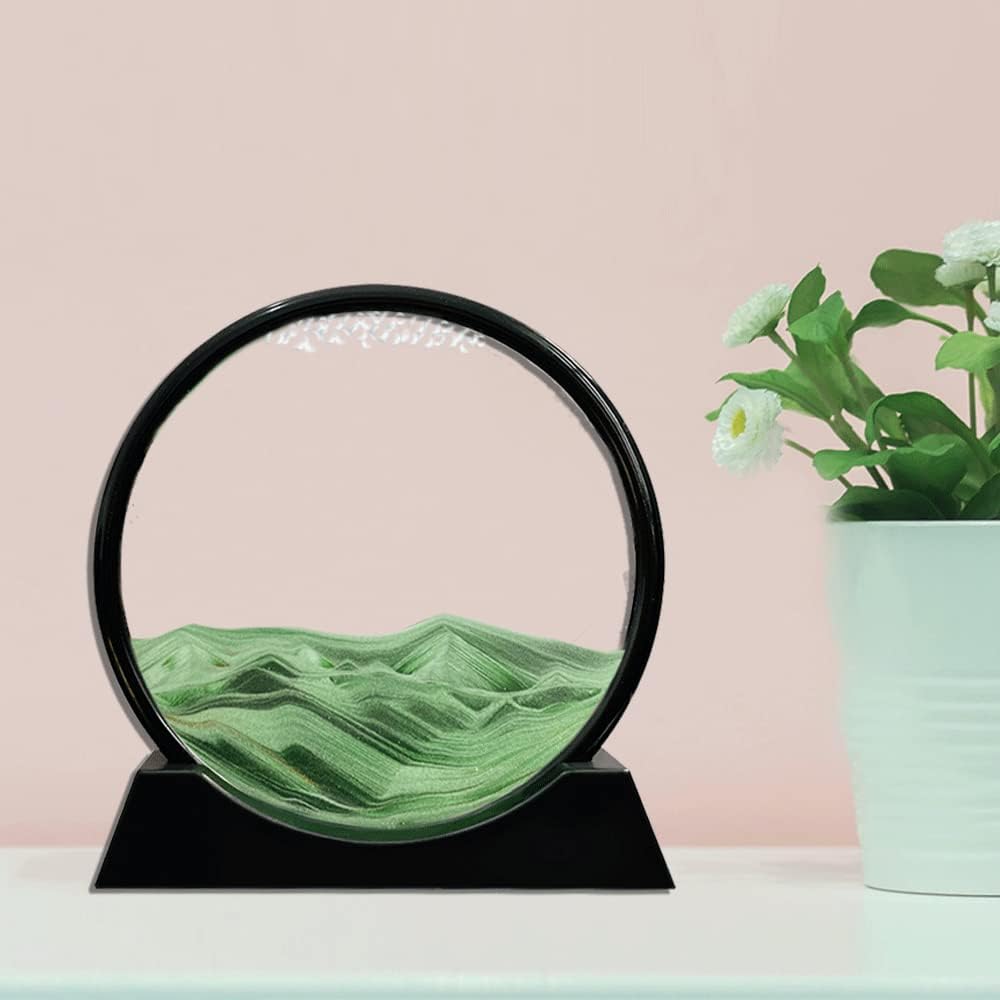 Aoderun Sandbilder Zum Drehen 3d Sanduhr Büro Deko Sand Rundes Glas Fliessender Sand Rahmen Beweglic