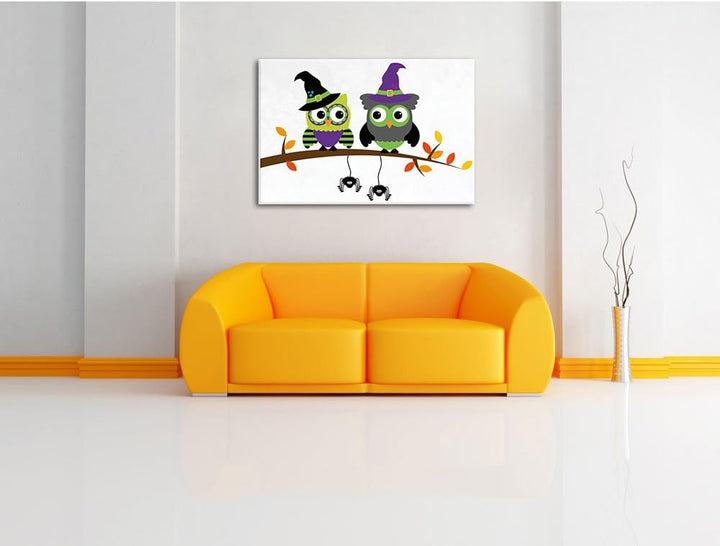 Pixxprint Hexen Eulen als Leinwandbild/Grösse: 100x70 / Wandbild/Kunstdruck/fertig bespannt, 100x70