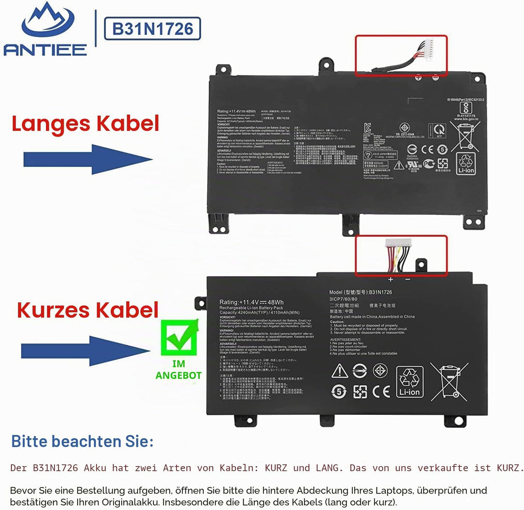 ANTIEE B31N1726 Akku Kompatibel mit ASUS TUF Gaming FX504 FX504G FX504GD FX504GE FX504GM FX505 FX505