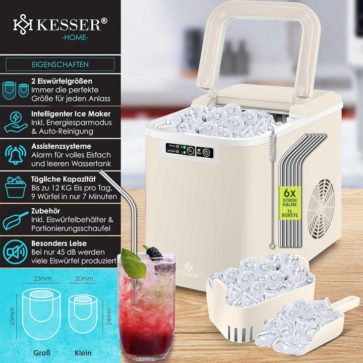 KESSER® Eiswürfelbereiter | Eiswürfelmaschine Edelstahl | Ice Maker | 12 in 24h | Zubereitung in 7 m