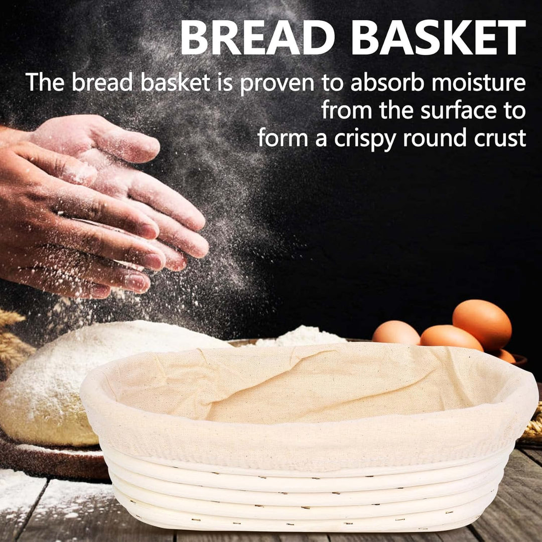 2 Stück Gärkörbchen, Brotkorb mit Einlage & Teigschaber & Brotlame, Gärkorb Oval Brotkörbchen, Ratta