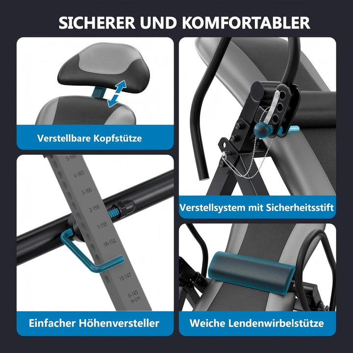 Dripex Inversionsbank, Faltbar, Verstellbar, Schwerkrafttrainer, Inversionsbank mit Kopfstütze Verst