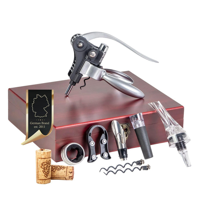 Intirilife Hebel-Korkenzieher Set – Premium Weinöffner mit Folienschneider, Ausgiesser/Belüfter, Vak