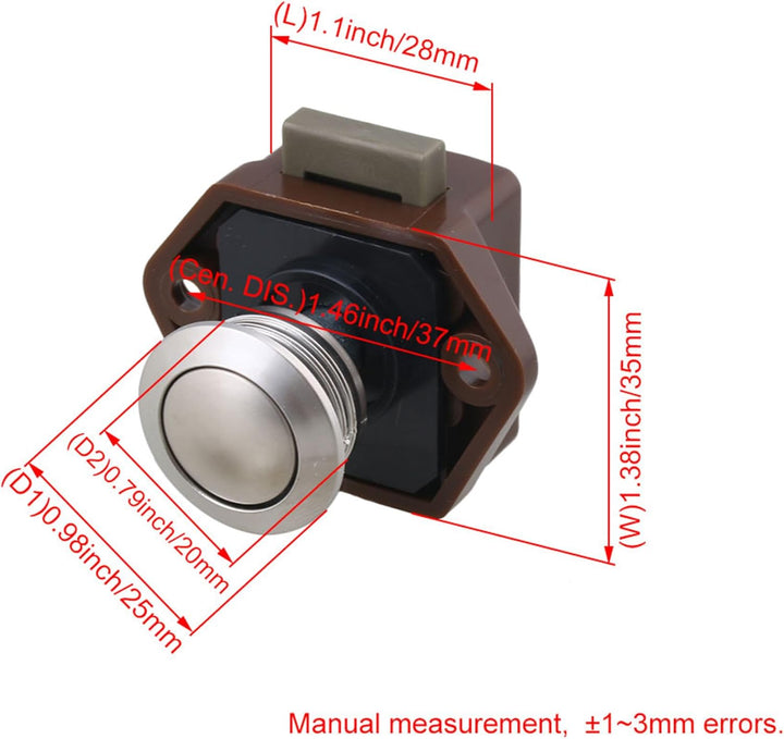 BQLZR 20mm Opening Hole Brown Push Button Keyless Lock Latch Caravan Lock for RV Drawer Doors Thickn